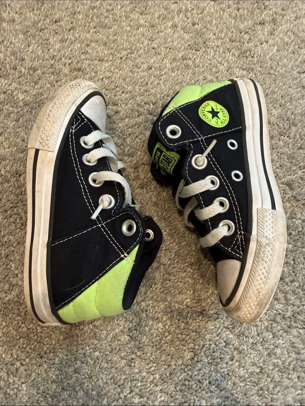 Converse | Black High-Top Sneakers with Lime Green Accents